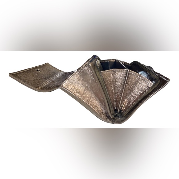 🖤 Bottega Veneta Intrecciato Leather Flap Top Snap Continental Wallet Metallic - Picture 9 of 14